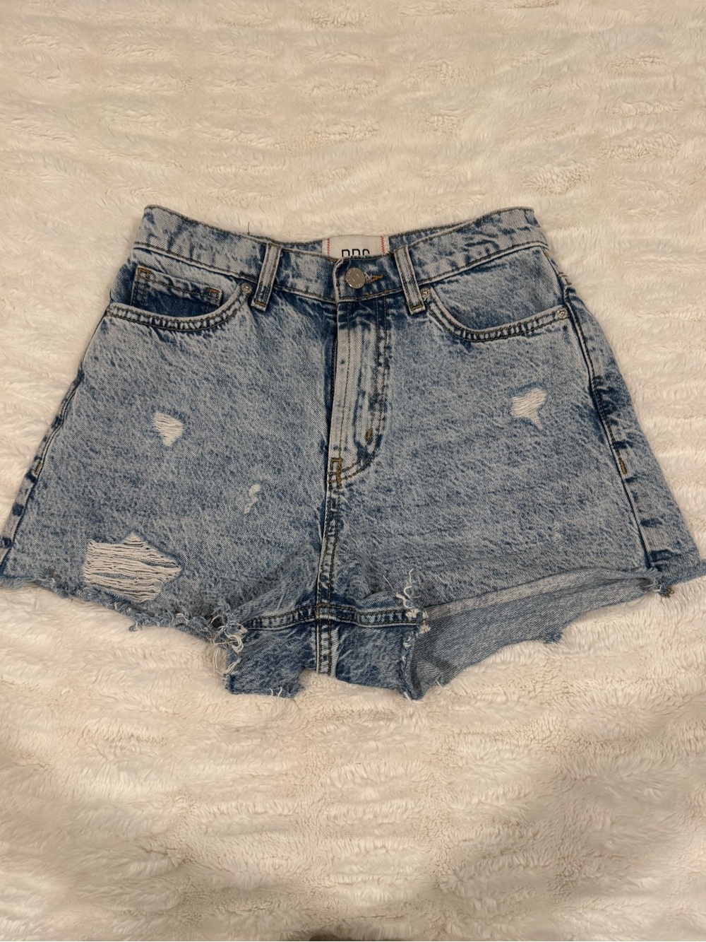 High-Rise Distressed Denim Shorts - Light Blue